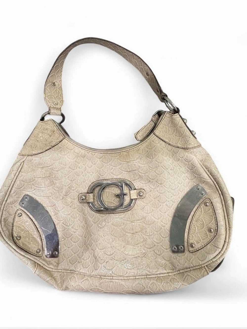 Guess Embossed Hobo Bag in Beige Y2K vintage shoulder purse